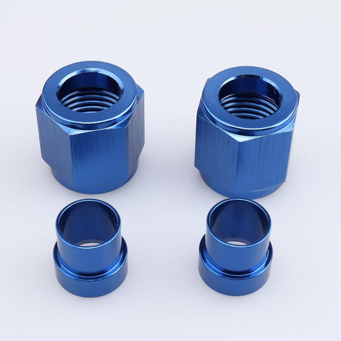 Aluminum Hardline Fitting - 6 AN Female Tube Nut and Sleeve For 3/8'' 9.52mm outer diameter alloy Tube Hose Line Fitting, Blue, Pack of 2...