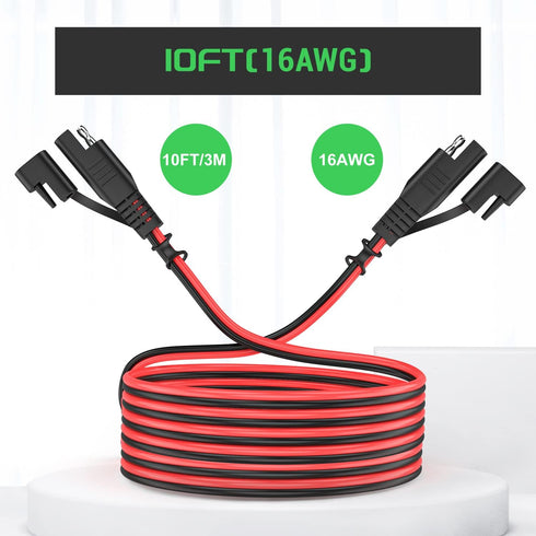 SAE to SAE Cable 10FT 16AWG, Bateria Power SAE Extension Cable Battery Charger Extension Cord, Quick Disconnect Connector Solar Panel Extension Wi...