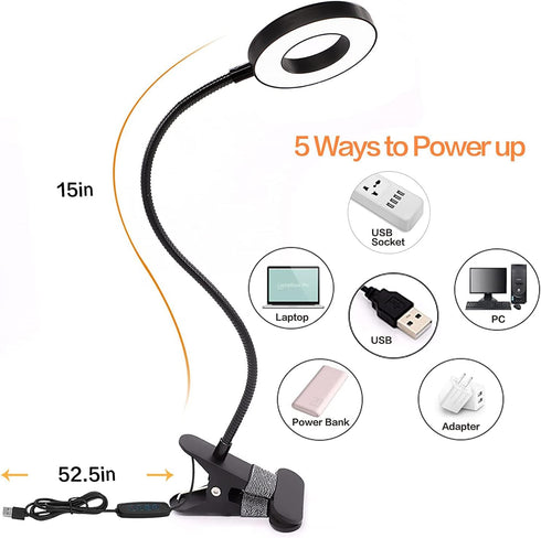 Clip on Light LED Reading Book Study Lamp 3 Color Modes 10 Brightness Eye Protection 360° Flexible Gooseneck Student Dormitory Office Desk Lamp at...