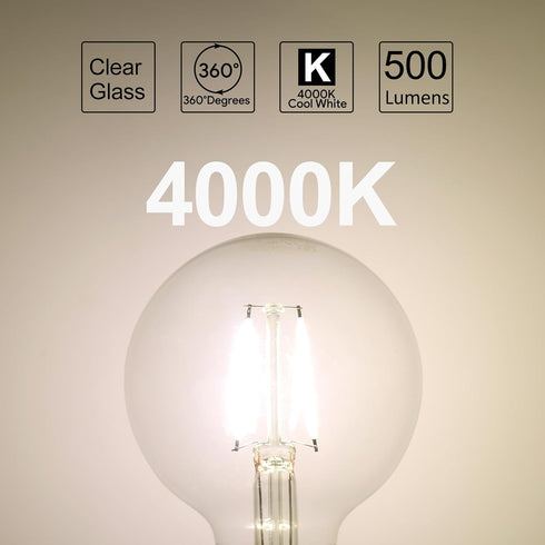 E ENERGETIC LIGHTING Dimmable LED Edison Light Bulb, G25 (G80) Globe Bulb, 60W Equivalent, 4000K Cool White, Christmas Light, E26 Standard Base, U...