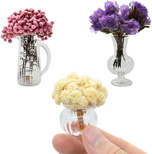 iLAND Miniature Dollhouse Accessories fits Barbie Furniture, Glass Vases w/ Dried Flowers Set for Dollhouse Furniture Antique (Luxurious 3pcs)(Lux...