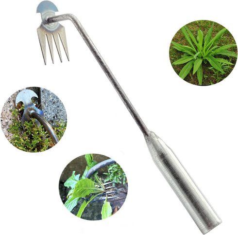 New Weeding Artifact Uprooting Weeding Tool Length of 14.37in Stainless Steel Multifunctional 4 Teeth Weeder for Easy Weed Removal in Garden, Yard...