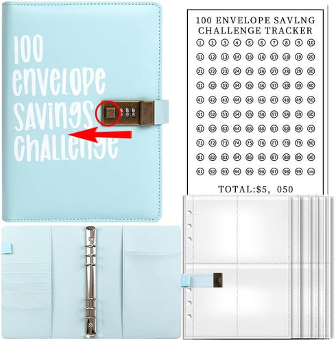 100 Envelopes Money Saving Challenge,Savings Binder Way To Save $5,050,Budget Book With Cash Envelopes,Budget Planner With Cash Envelopes (Blue)...