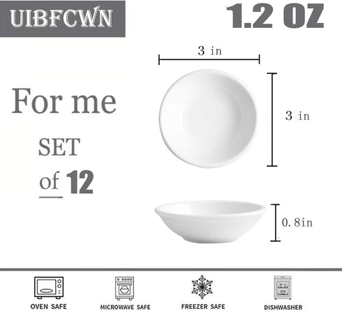 UIBFCWN Sauce Dish Dipping Bowls, 12 Pack Ceramic Dip Bowls Set, 1.2 Oz Soy Sauce Dish, White Dipping Bowls Bulk, Asian Sauce Bowls for Ketchup, B...