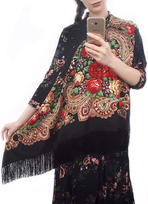 Gudessly Women's Traditional Scarf Wrap Tassel Shawl Fringes Neck Head Shawl Retro Scarf Floral Poncho Printing Shawl...