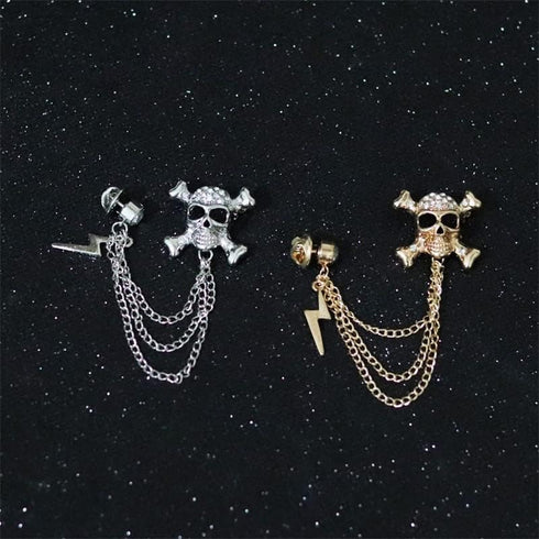 Punk Gothic Skull Long Chain Brooch,Skull Skeleton Flash Tassel Lapel Pins for Women,Suit Coat Breastpin Costume Accessories...