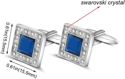 Blue Navy Swarovski Crystal Square Cufflinks for Men Classical Swarovski Cuff Links with Gift Box Elegant Style...