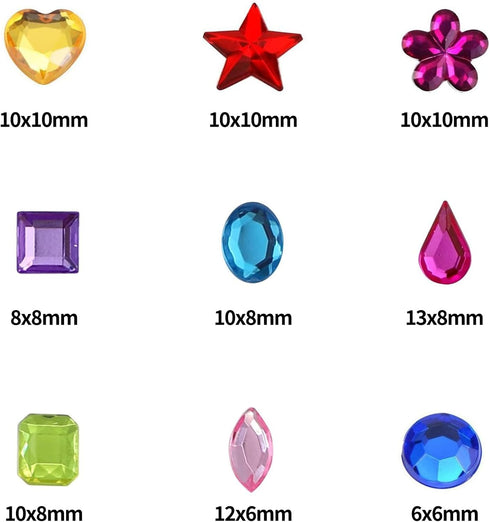 JPSOR 900pcs Gems Jewels for Crafts, Acrylic Flatback Rhinestones for Halloween Pirate Party Decorations, Crafting Embellishments Gemstone (9 Shap...
