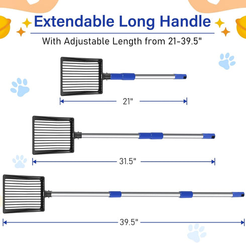 JAMIEWIN Extendable Cat Litter Scoop, Long Handle Litter Sifting Shovel, No Bending Back Detachable Cat Litter Sifter Non-Stick Heavy Duty Metal P...