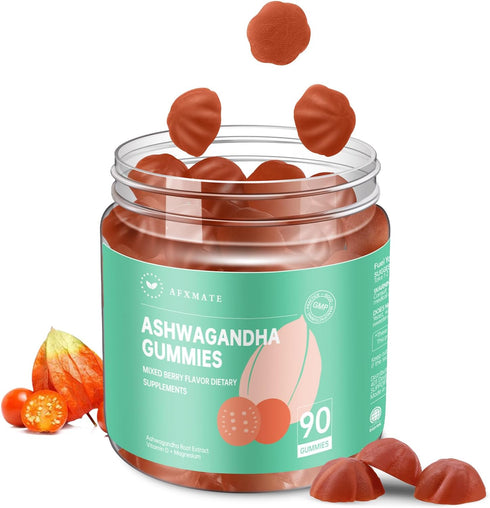 AFXMATE Ashwagandha Gummies for Women w/Magnesium Glycinate Supplement for Adults, Sugar Free Gummies - Vegan, Gluten Free & Gelatin Free Ashwagan...