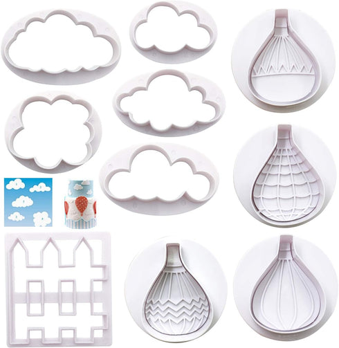 Markeny 10 Pack Cake Fondant Embossing Mold Balloon Cloud Fence Cookie Cutters Biscuit Moulds for Sugarcraft Fondant Baking Mold Cupcake Decoratin...