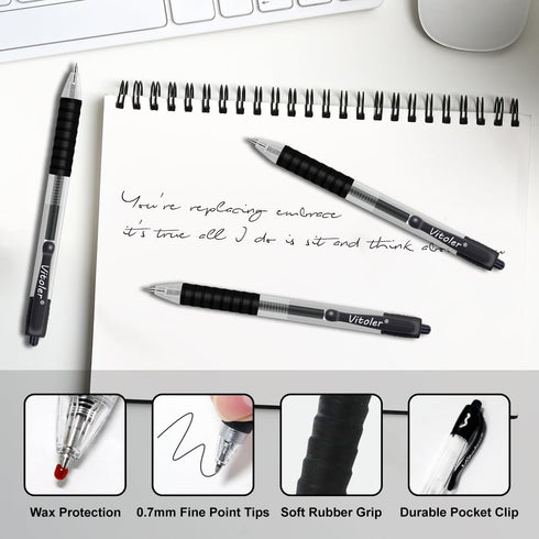 Vitoler 24 Pcs Gel Pens,0.7mm Retractable Medium Point Pens,Smooth Writing Black Gel Ink Pens with Comfortable Grip for Office Home School Supplie...