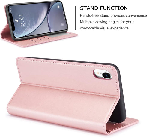 QLTYPRI for iPhone XR Case, Premium PU Leather Cover TPU Bumper with Card Holder Kickstand Hidden Magnetic Adsorption Shockproof Flip Folio Wallet...