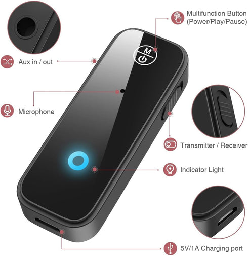 Bluetooth Aux Adapter for Car, Bluetooth Receiver for Car, 2 in 1 Wireless Bluetooth Transmitter Receiver with 3.5mm Aux Port, for Car, TV, Headph...
