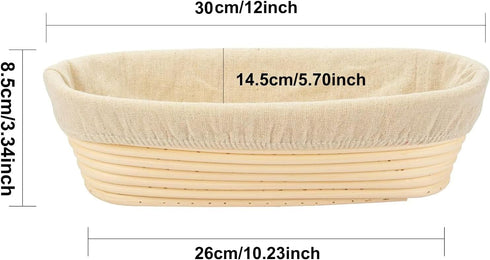 Banneton Oval Bread Proofing Basket (30 cm / 11.8 inch), Handmade Rattan Sourdough Proofing Basket Bowl with Liners...