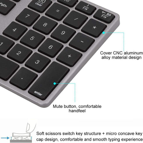 Bluetooth Numeric Keypad, 35Keys Ultra Thin Number Pad Bluetooth5.0 Rechargeable for Tablet for Windows for Laptop/Smartphone(Iron Gray)...