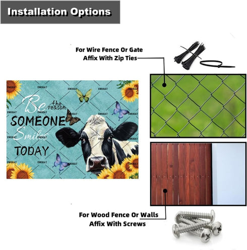 EMOHAT Metal Tin Sign Sunflowers Animal Cow Flower Decoration Cows Wall Art Inspirational Posters Rustic Farmhouse Wall Decor Living Room Bathroom...