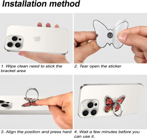 Multi-Function Mounts and Holder Three Pack Blue&Yellow&Pink Butterfly Metal Phone Ring Stand for Cellphones&Tablets...
