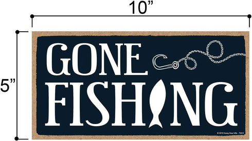 Honey Dew Gifts Fishing Decor, Gone Fishing 5 inch by 10 inch Hanging Wall Decor, Decorative Wood Sign, Gifts for Men, 75812...