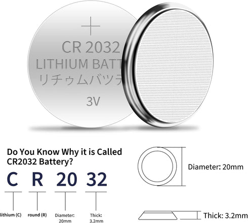 Brightown CR2032 Batteries, 3V Lithium Coin Cell Batteries, CR2032 Button Batteries for Small Electronic Devices, Watches, Key Fobs, Smart Sensors...