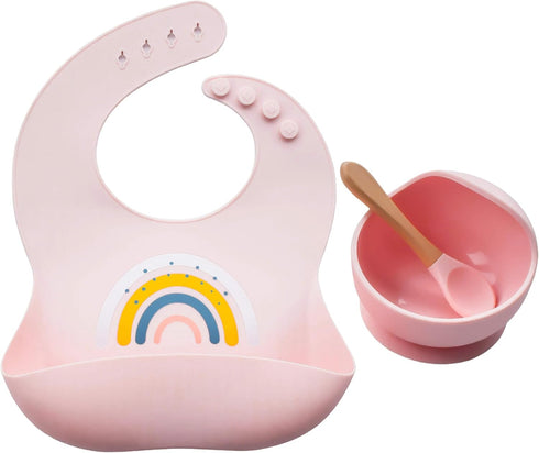 Silicone Rainbow Baby Bibs & Suction Bowl Set: BPA-Free, Adjustable Bib with Large Food Catcher Pocket + Premium Utensils for Babies & Toddlers (6...