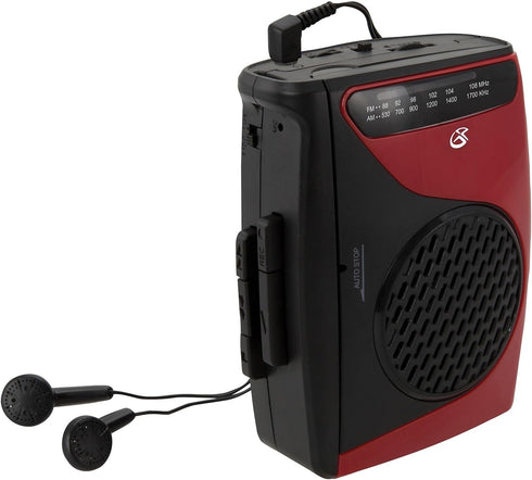 GPX Portable Cassette Player, Compatible With Headphone, 3.54 x 1.57 x 4.72 Inches, Requires 2 AA Batteries - Not Included, Red/Black (CAS337B) Bl...