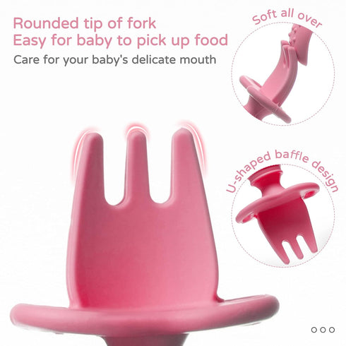 Silikong Silicone Utensils, Baby Fork and Spoon Set, Training Utensils, Baby Led Weaning Stage 1 for Ages 6 Months (Pink)...