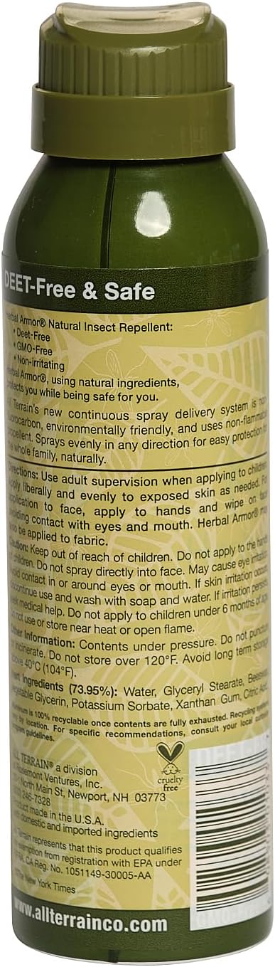 Herbal Armor DEET-Free Continuous Spray 3 oz. Travel Size Insect Repellent, Plant-Based and All Natural, Safe for Family and Pets, Mosquito and Bu...