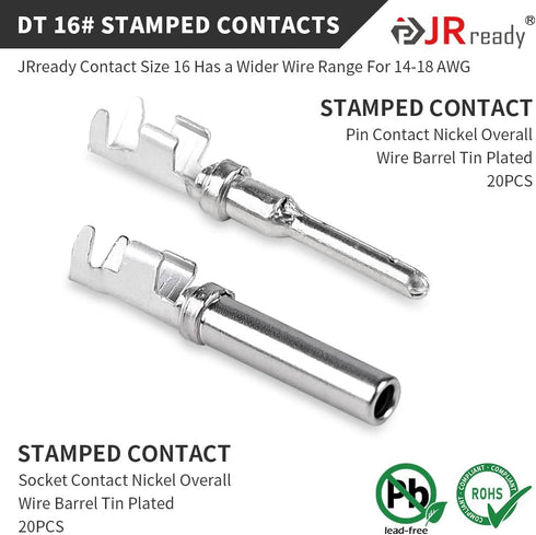 JRready ST6327-4 Deutsch 4 Pin DT Connector Kit, Gray Waterproof DT Connector 4 Pin(5 Pairs), Size 16 Stamped Contacts for Truck, Motorcycle, Off-...