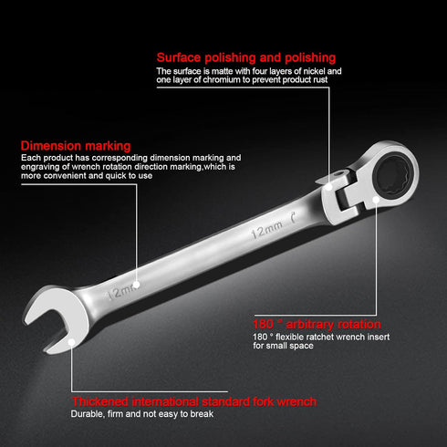 Ratchet Wrench, CR-V Forged 10mm Flex Head Ratcheting Wrench, Industrial Dual-use Design Wrench, Anti-slip Anti-bending Ratchet Tools...