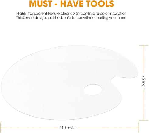 Acrylic Paint Palette 2pcs 11.8 x 7.9 inches with Thumb Hole by DUGATO, Clear Oval-Shaped Non-Stick Acrylic Oil Paint Mixing Tray- Comfortable to ...
