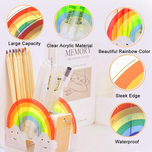Acrylic Pen Holder, Cute Rainbow Pencil Holders, Supply Caddy Phone Holder Desk Organizer for Office Supplies Makeup Brush Classroom Organization ...