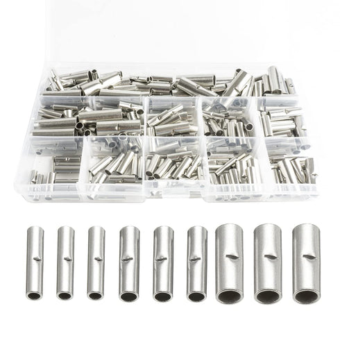 300PCS Non-Insulated Butt Connectors Kit, Connectors of Tinned Red Copper, 24-22 22-18 18-14 14-12 12-10 14 8 Gauge Electrical Wire Crimp Seamless...