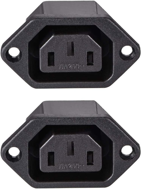 uxcell C13 Panel Mount Plug Adapter 250V AC 10A 3 Pins IEC Inlet Module Plug Power Connector Socket Straight Pack of 2...
