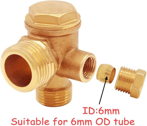 Solid Brass 3-Port Air Compressor Check Valve M10*1 x G3/8" x G1/2" Male Female Threaded Tube Connector Non-Return Valve...