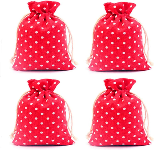pankdream 10-Pack Red Round Dot Burlap Bag Storage Bags with Drawstring Closure for Jewelry DIY Craft Wedding Christmas Shower Party Favor...