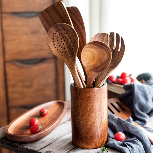DDJSJ Teak Kitchen Utensils,Colander Ladle Skimmer Scoop Kitchenware Scoop Dipping Big Wooden Rice Long Handle Natural Utensils Handcrafted Cutler...