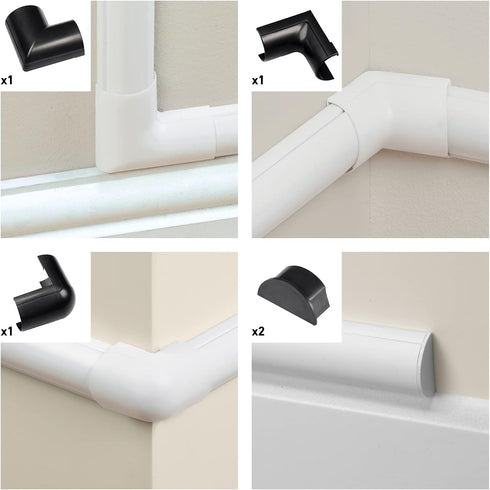 D-Line Large Cable Raceway Accessory Pack, Join 2in x 1in Cord Cover Lengths, 5 Accessories Included, Hide Cords Around a Variety of Angles - Blac...