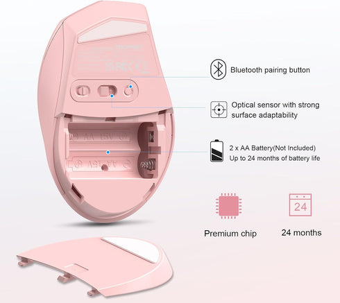 TECKNET Bluetooth Mouse, 4800 DPI Wireless Mouse, 2-Year Battery Computer Mouse 6 Adjustable DPI, 6 Buttons Compatible with Laptop/Windows/Compute...