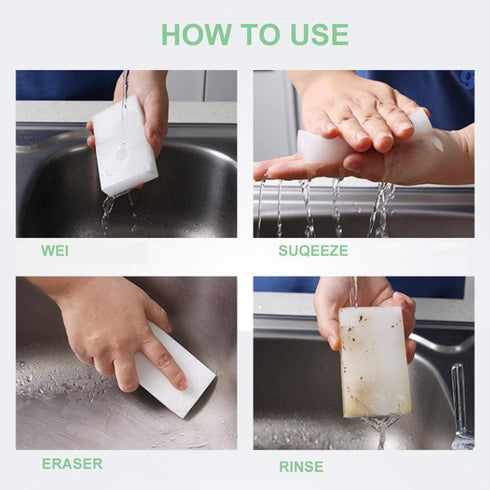 Magic Sponge Eraser 100 Pack Extra Thick and Long Lasting Melamine Sponges in Bulk - Multi Surface Power Scrubber Foam Cleaning Pads - Bathtub, Fl...
