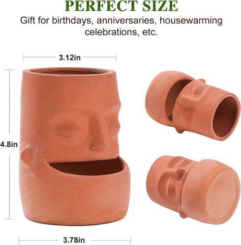 Terra Cotta Face Succulent Pots Planter Clay Pot Pretty Tribe Face Planter Holder Indoor Flower Pot Crafts Breathing Terracotta Pot DIY Decorative...