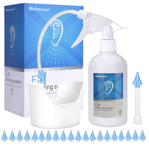 Ear Wax Removal - Ear Wash Kit w/500ml Spray Bottle, Big Basin & 20 Comfortable Reusable Tips - Safe & Effective Earwax Remover w/Rigid Pipe & Fle...