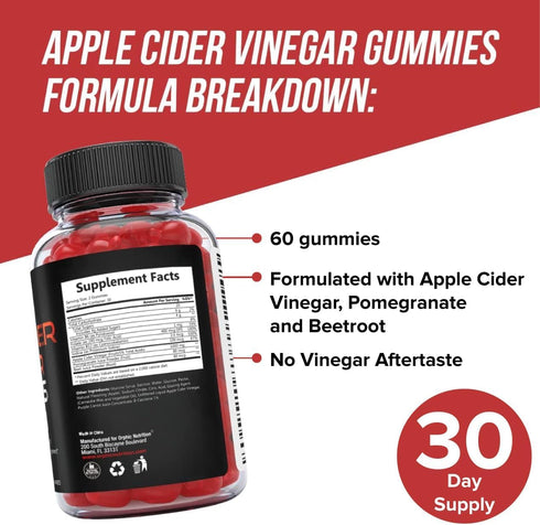 Apple Cider Vinegar Gummies - 1000mg - Formulated to Support Normal Energy Levels & Gut Health - Supports Digestion, Detox & Cleansing - ACV Gummi...