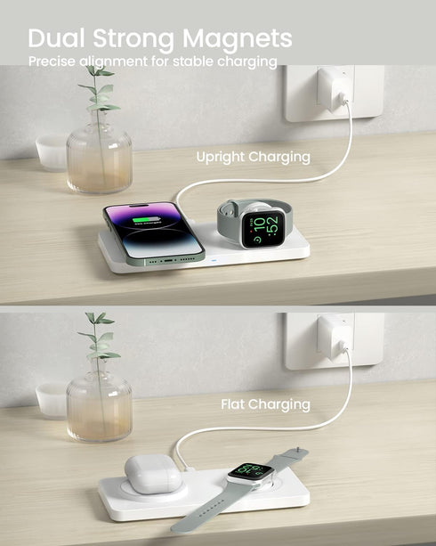 Wireless Charging Pad for Apple - Magnetic 2 in 1 MagSafe Charger for iPhone 15/14/13/12 Pro Max/Pro/Mini, Apple Watch Ultra/8/7/6/SE/5/4/3, AirPo...