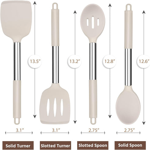 E-far Cooking Utensils Set of 4, Silicone Kitchen Utensils for Non-stick Cookware, Heat Resistant & Non-toxic Slotted Spatula Solid Spoon Turner f...
