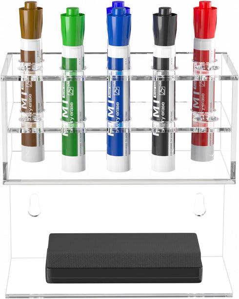 HIIMIEI Dry Erase Marker Holder for Whiteboard, Wall Mounted 2-Tier 10-Slot Clear Acrylic Marker Organizer Stand for School Office Home...