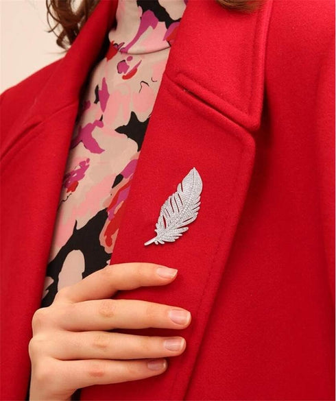 Rhinestone Feather Brooches Pin for Women Men Fashion Crystal Delicate Leaf Brooch Lapel Pins Elegant Dress Accessories Jewelry Boutonniere Corsag...