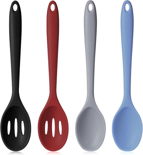 Boao 4 Pcs Silicone Cooking Spoons Set Silicone Serving Spoon Silicone Nonstick Mixing Spoons Slotted Spoons Large Nonstick Heat Resistant Spoons ...
