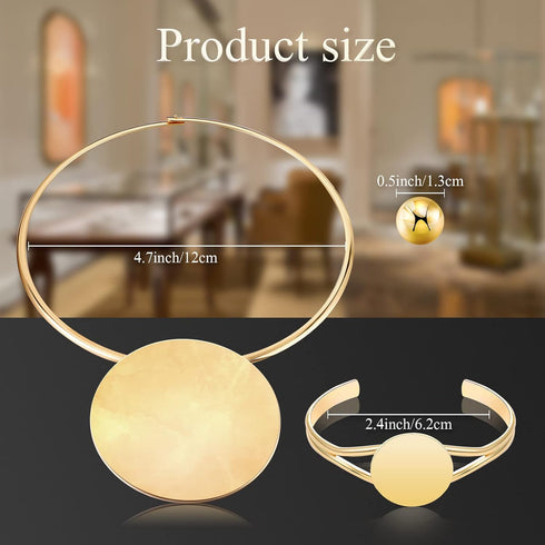 3 Pcs African Jewelry Sets Gold Choker Earrings Bracelet, African Collar Statement Necklace, Stud Earrings, Open Hoop Bracelet for Nigerian Costum...