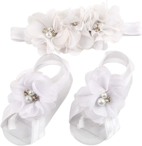 White Baby Girl Foot Flower + Headband(BBFJ-1)...